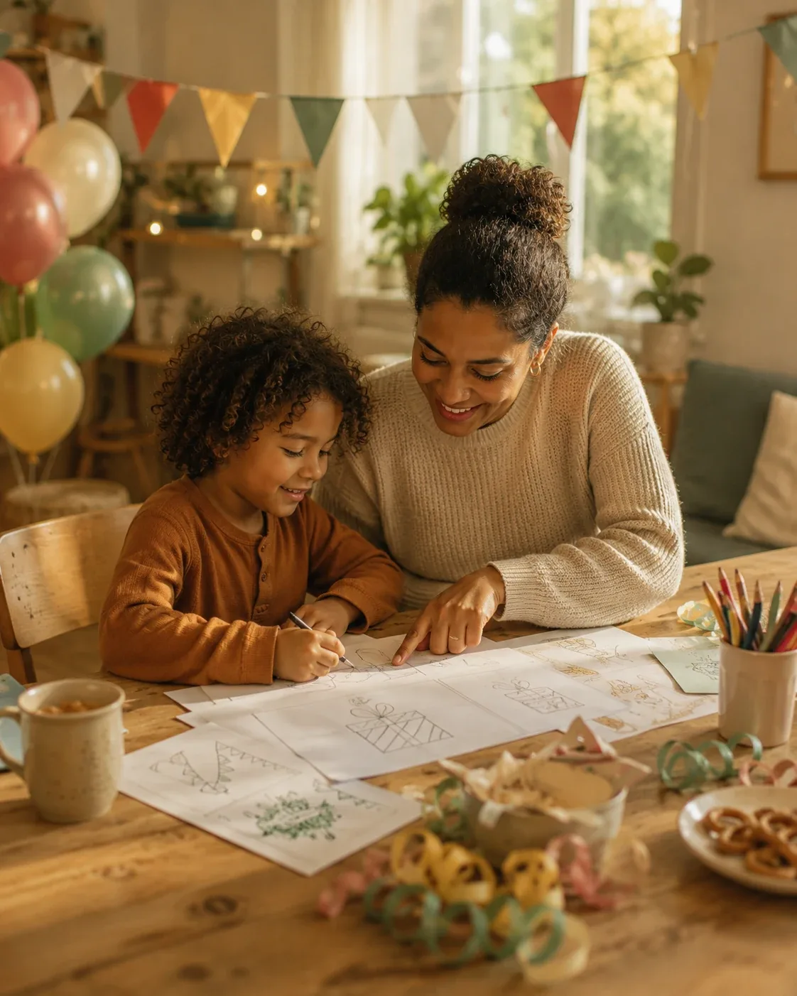 Ouder plant een kinderfeestje met lijstje en agenda